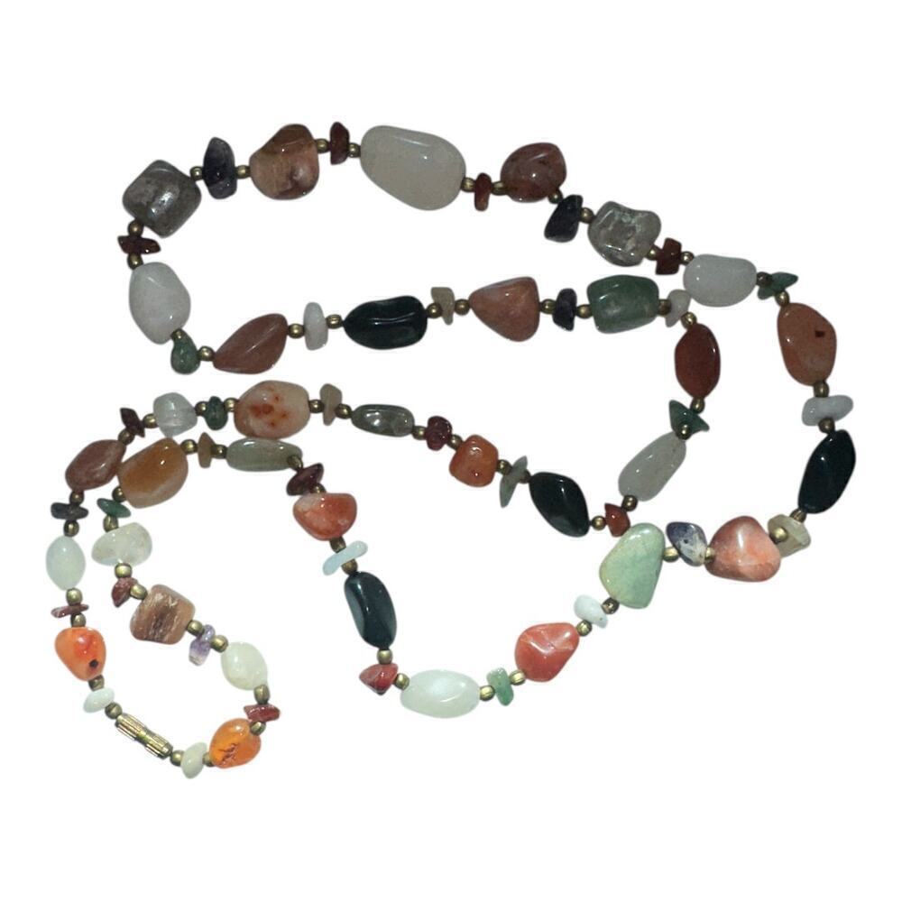 Multicolor Stone Necklace Gold Tone Heavy Classic Career Cosplay Boho Gift